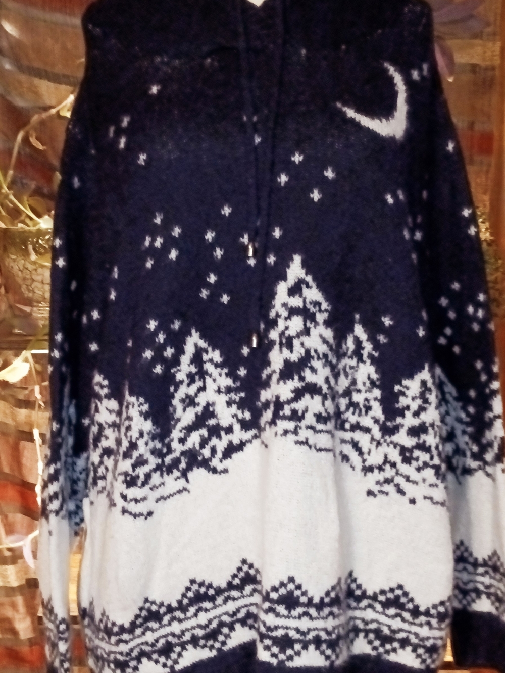 Blue & White Cowl Neck Sweater Size Medium